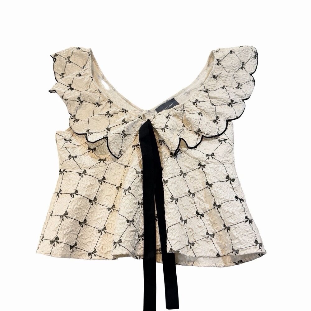 Hudson Gray Top Women's Size M Ivory Scallop Bow Tie Blouse Sleeveless Romantic
